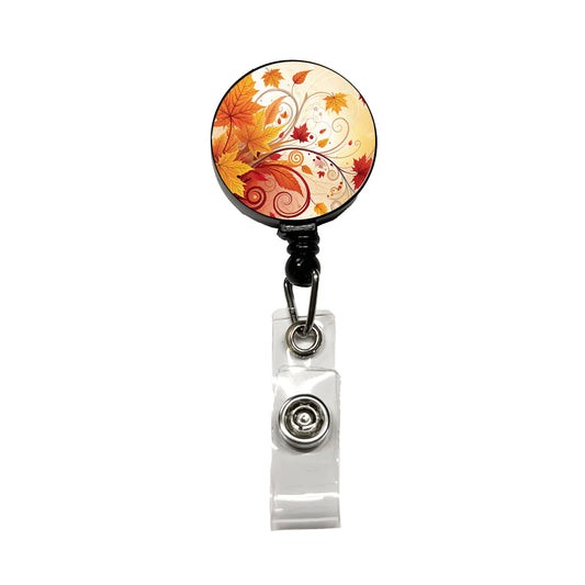 Abstract Fall Autumn Leaves Design Retractable ID Key Card Name Tag Badge Holder with Clip