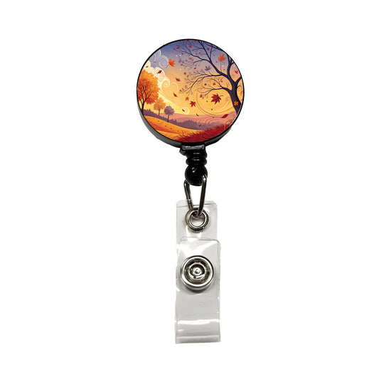 Abstract Fall Autumn Scenic Landscape Retractable ID Key Card Name Tag Badge Holder with Clip