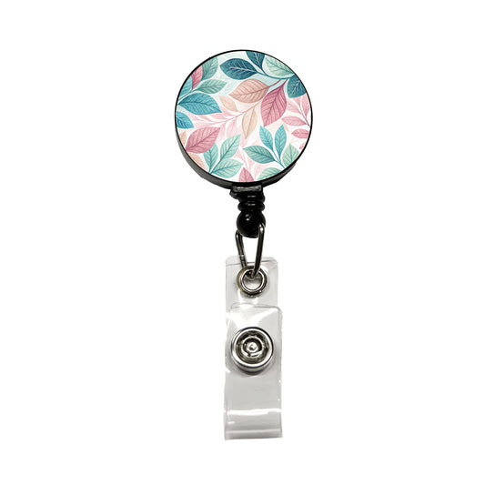 Abstract Pastel Floral Leaves Design Retractable ID Key Card Name Tag Badge Holder with Clip