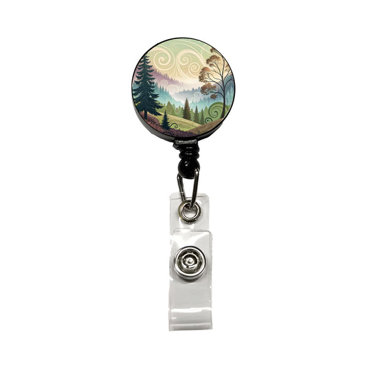 Abstract Pastel Forest Landscape Retractable ID Key Card Name Tag Badge Holder with Clip