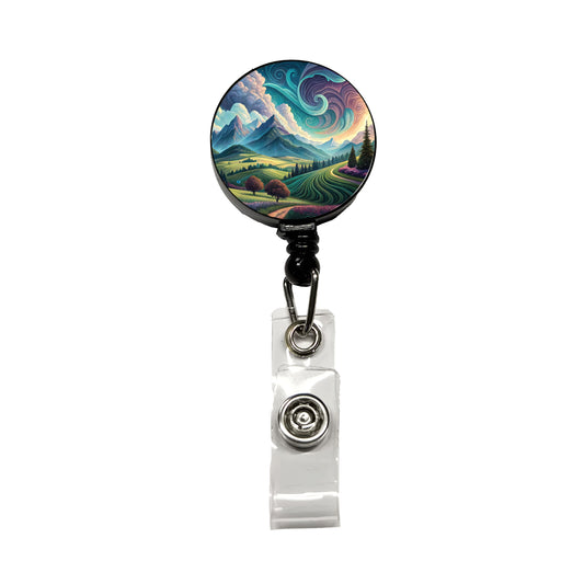 Abstract Pastels Landscape Retractable ID Key Card Name Tag Badge Holder with Clip