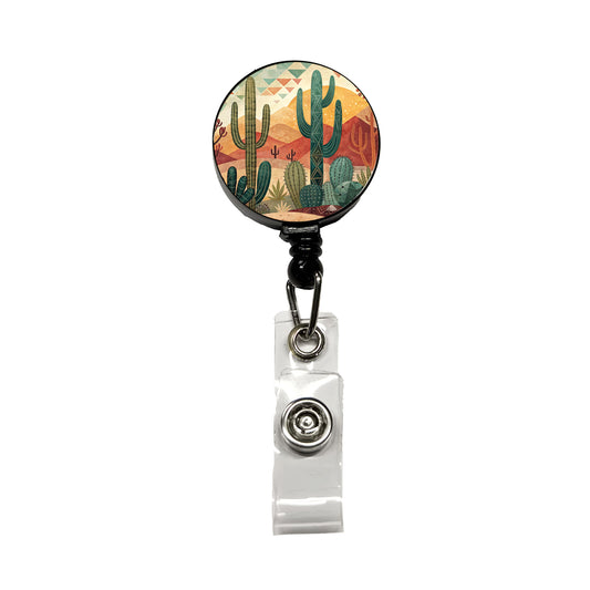 Abstract Southwestern Cactus Desert Design Retractable ID Key Card Name Tag Badge Holder with Clip