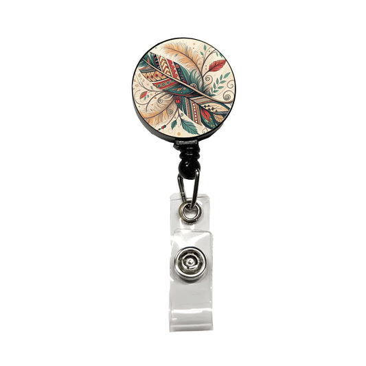Abstract Southwestern Feather Leaf Design Retractable ID Key Card Name Tag Badge Holder with Clip