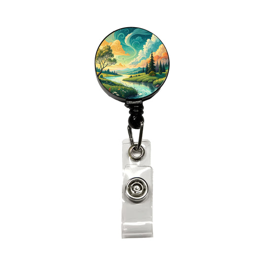 Abstract Summer Landscape Retractable ID Key Card Name Tag Badge Holder with Clip