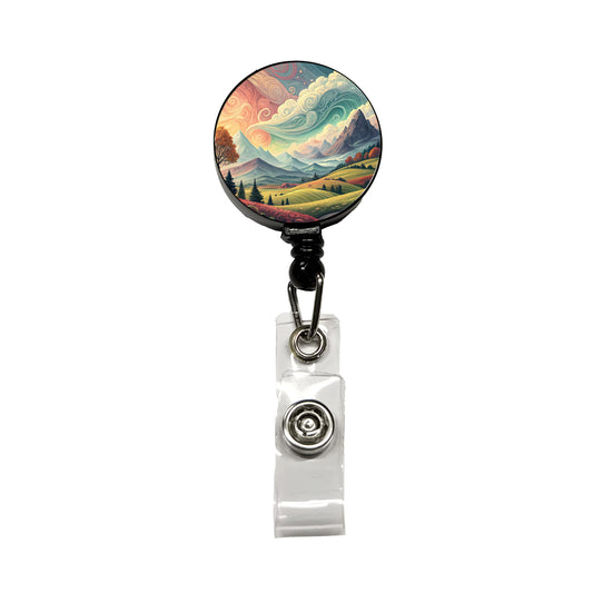 Abstract Tranquil Landscape Retractable ID Key Card Name Tag Badge Holder with Clip