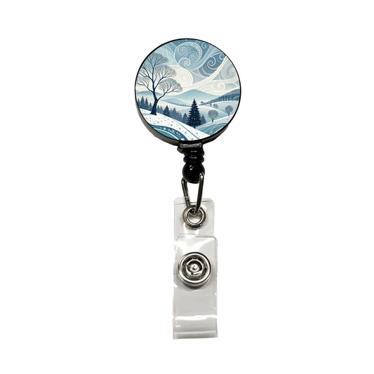 Abstract Winter Landscape Retractable ID Key Card Name Tag Badge Holder with Clip