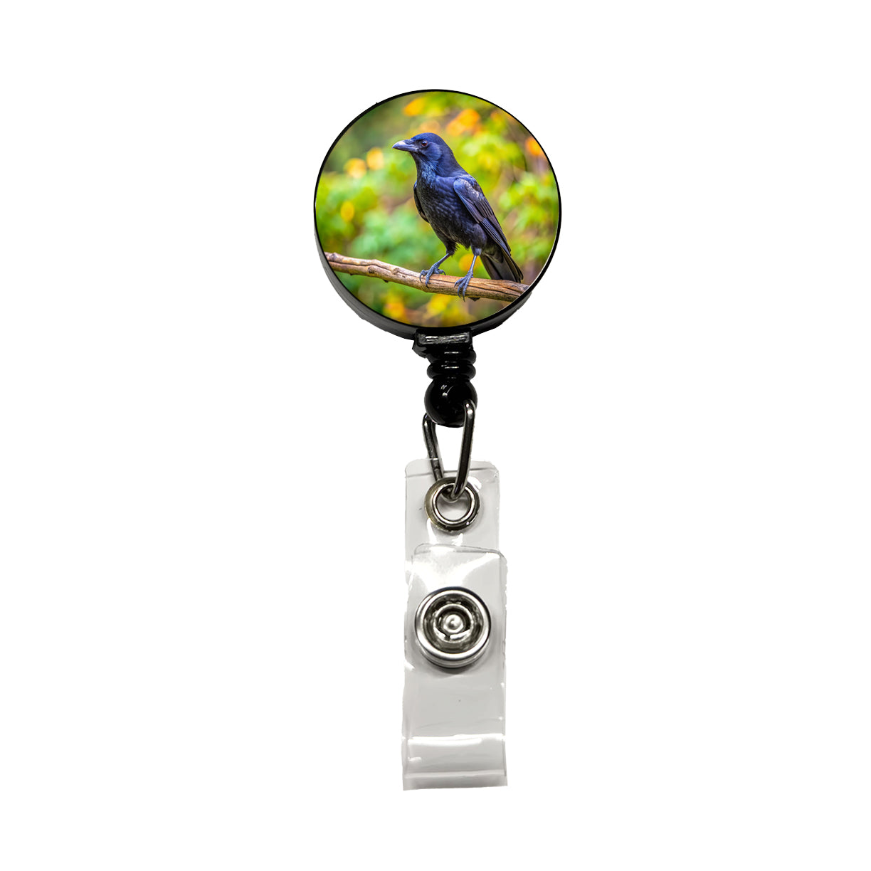 American Black Crow Backyard Bird Retractable ID Key Card Name Tag Badge Holder with Clip