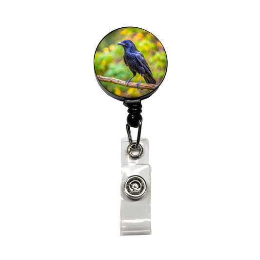 American Black Crow Backyard Bird Retractable ID Key Card Name Tag Badge Holder with Clip