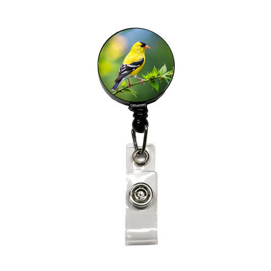 American Goldfinch Backyard Bird Retractable ID Key Card Name Tag Badge Holder with Clip