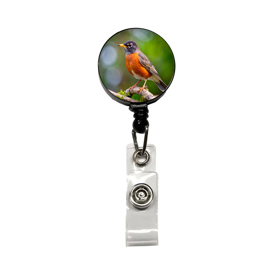 American Robin Backyard Bird Retractable ID Key Card Name Tag Badge Holder with Clip