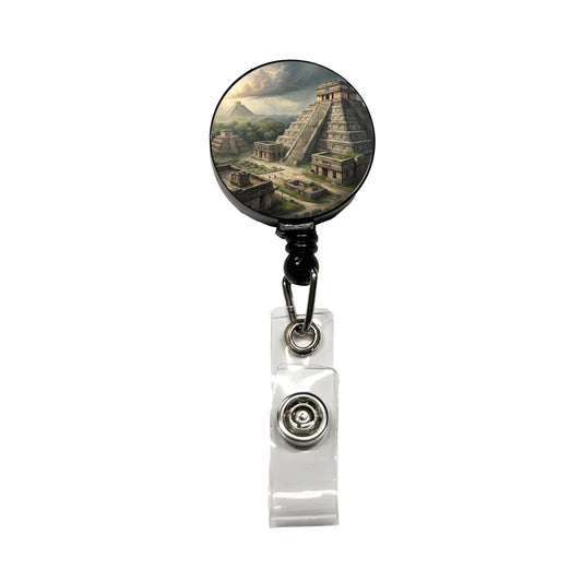 Ancient Maya Temples Step Pyramids Retractable ID Key Card Name Tag Badge Holder with Clip