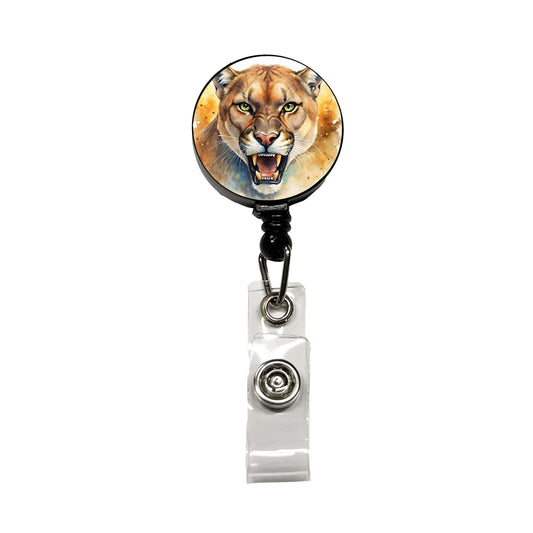 Angry Mountain Lion Cougar Watercolor Retractable ID Key Card Name Tag Badge Holder with Clip