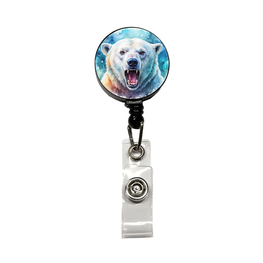 Angry Polar Bear Watercolor Retractable ID Key Card Name Tag Badge Holder with Clip