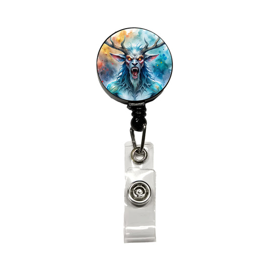 Angry Wendigo Algonquian Folklore Monster Watercolor Retractable ID Key Card Name Tag Badge Holder with Clip