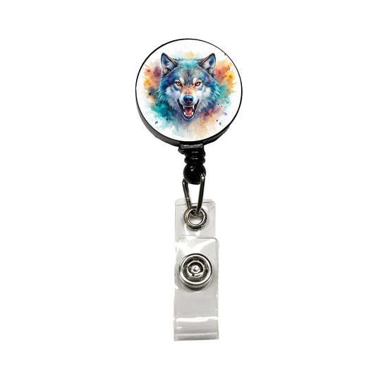 Angry Wolf Watercolor Retractable ID Key Card Name Tag Badge Holder with Clip