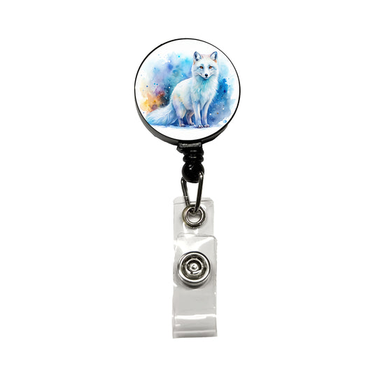 Arctic Fox Watercolor Retractable ID Key Card Name Tag Badge Holder with Clip
