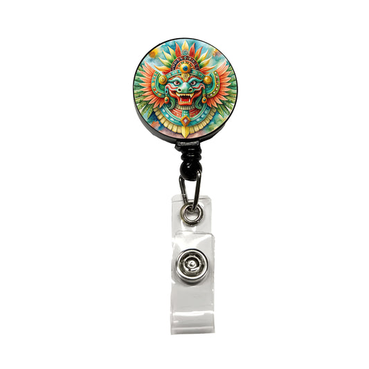Aztec God Quetzalcoatl Watercolor Retractable ID Key Card Name Tag Badge Holder with Clip
