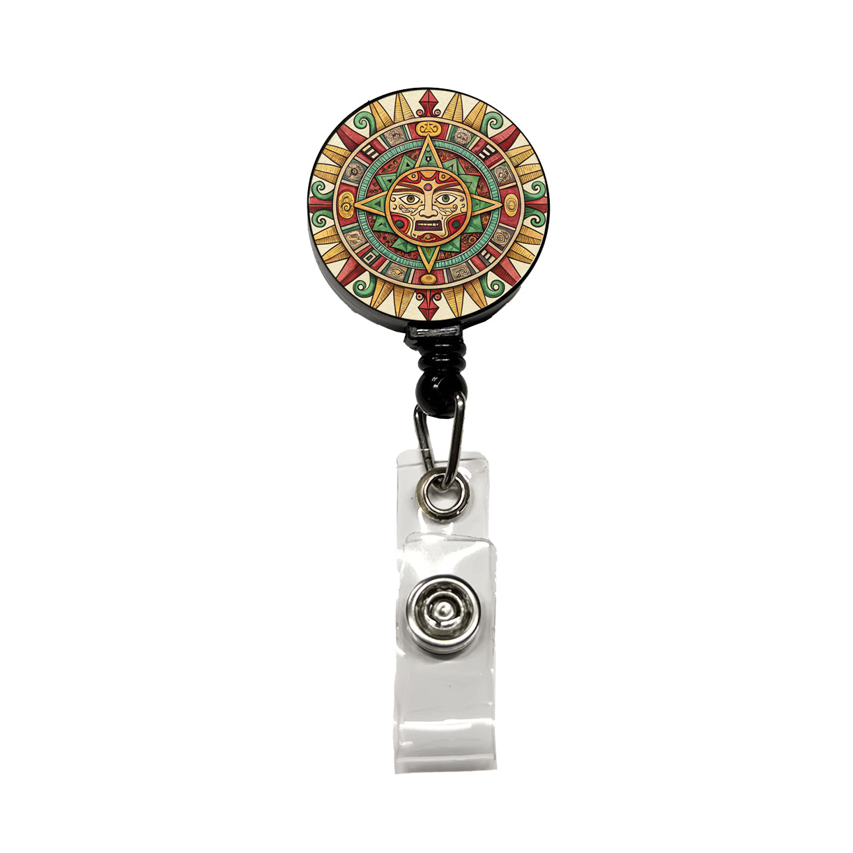 Aztec Sun God Symbol Retractable ID Key Card Name Tag Badge Holder with Clip