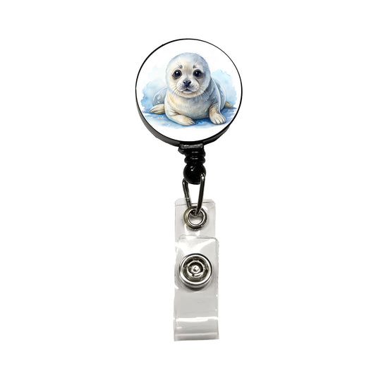 Baby Harp Seal Watercolor Retractable ID Key Card Name Tag Badge Holder with Clip