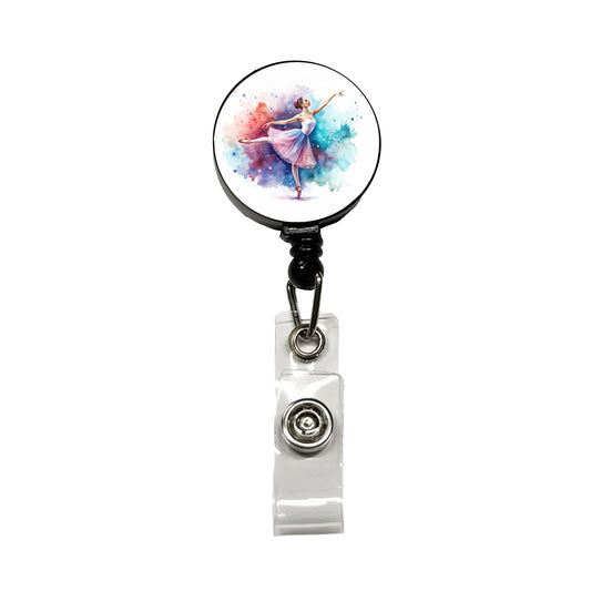Ballet Dancer Watercolor Retractable ID Key Card Name Tag Badge Holder with Clip