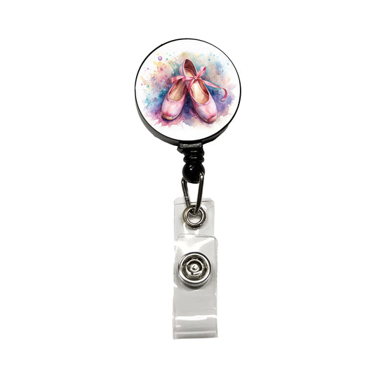 Ballet Slippers Watercolor Retractable ID Key Card Name Tag Badge Holder with Clip