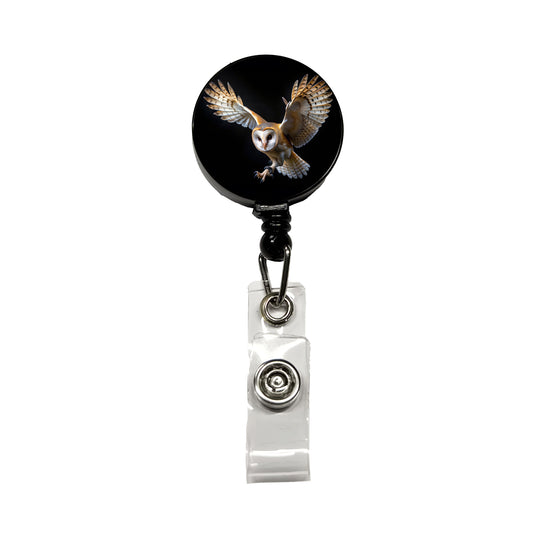 Barn Owl Flying Raptor Bird Of Prey Retractable ID Key Card Name Tag Badge Holder with Clip