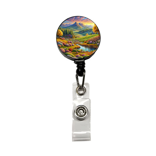 Beautiful Colorful Pastel Landscape Retractable ID Key Card Name Tag Badge Holder with Clip