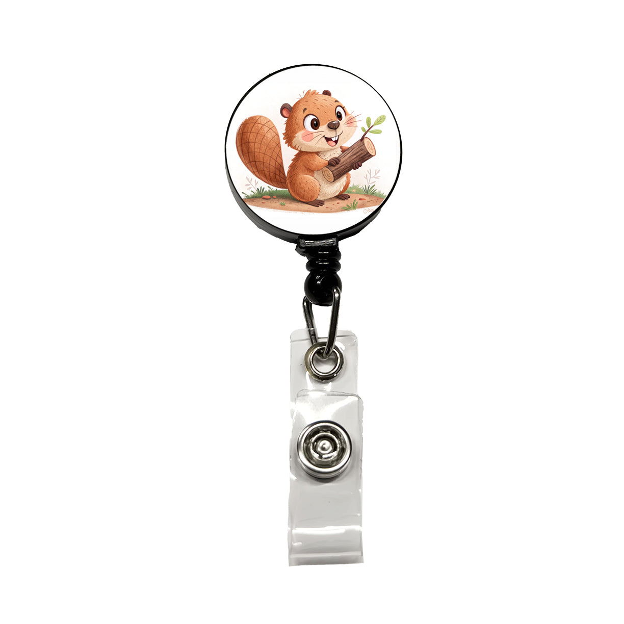 Beaver Children's Illustration Style Retractable ID Key Card Name Tag Badge Holder with Clip