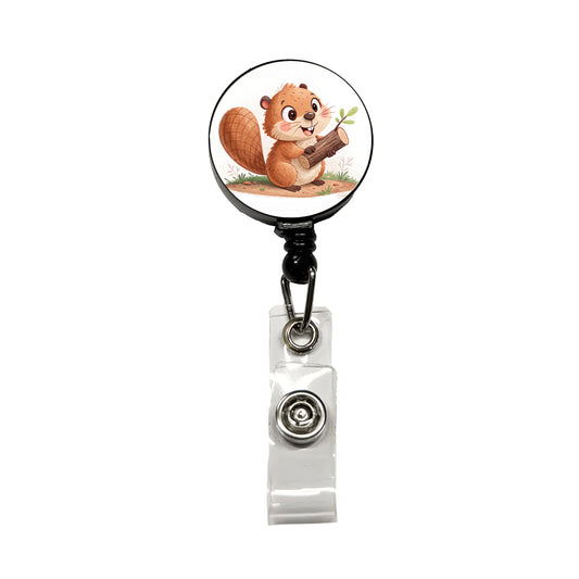 Beaver Children's Illustration Style Retractable ID Key Card Name Tag Badge Holder with Clip