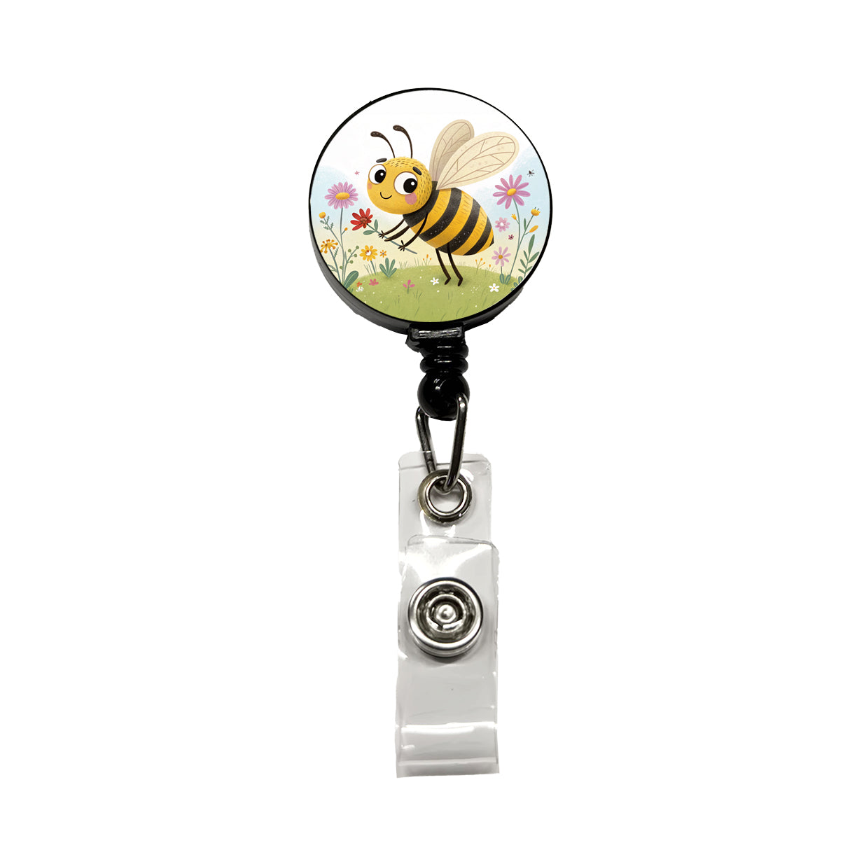 Bee Children's Illustration Style Retractable ID Key Card Name Tag Badge Holder with Clip