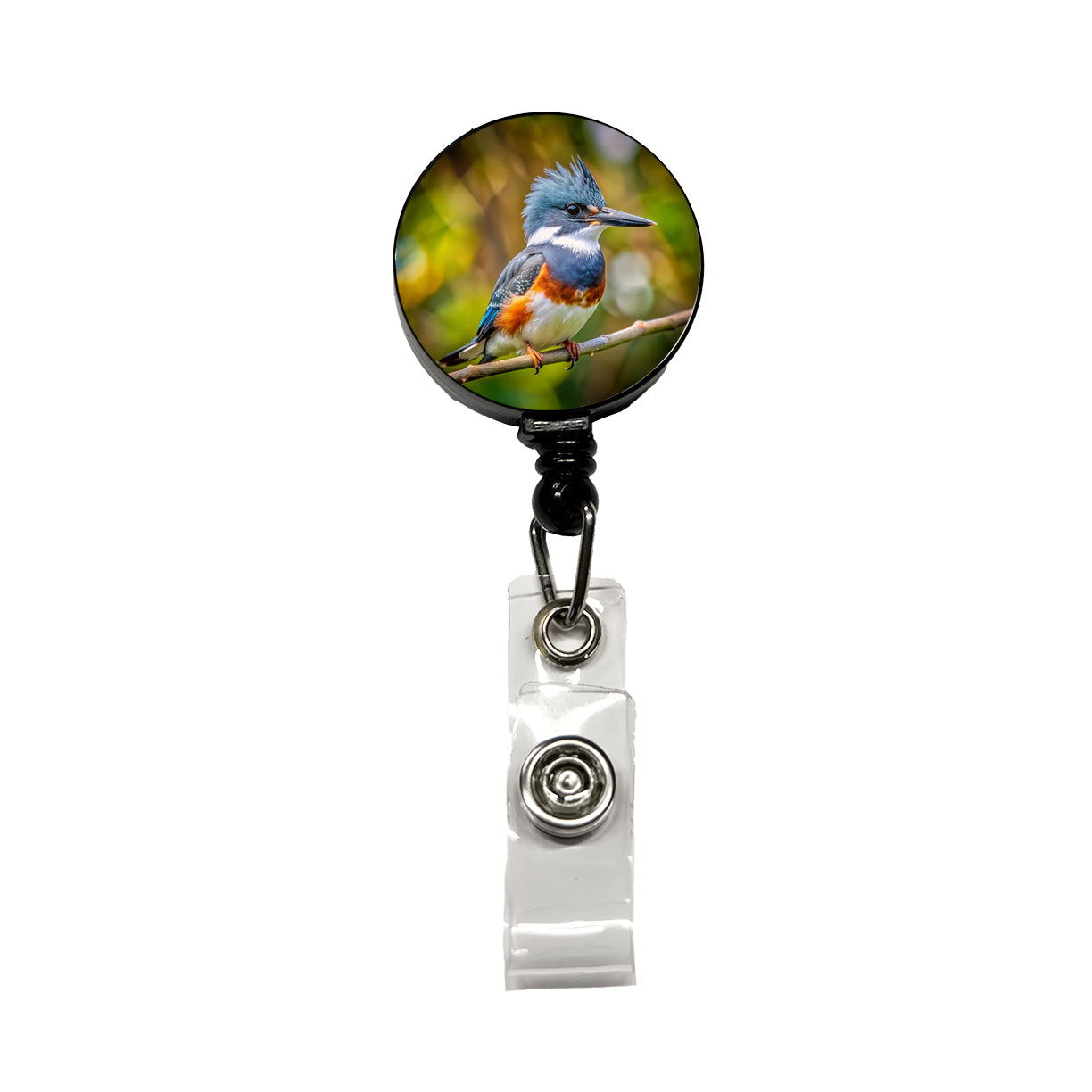 Belted Kingfisher Backyard Bird Retractable ID Key Card Name Tag Badge Holder with Clip