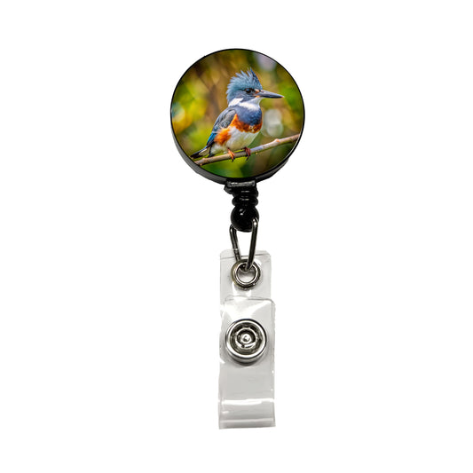 Belted Kingfisher Backyard Bird Retractable ID Key Card Name Tag Badge Holder with Clip