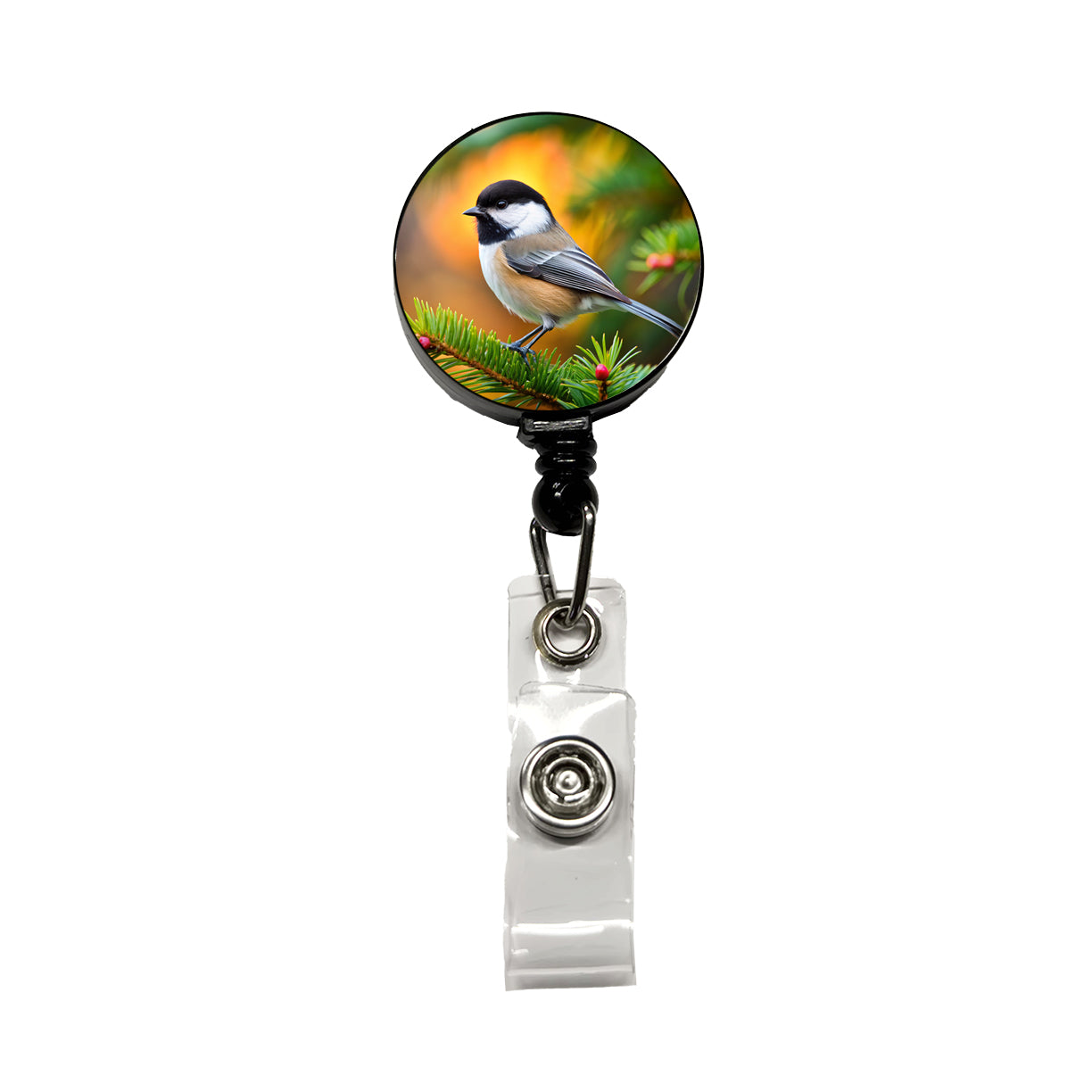 Black Capped Chickadee Backyard Bird Retractable ID Key Card Name Tag Badge Holder with Clip