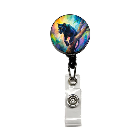 Black Panther In Tree Watercolor Retractable ID Key Card Name Tag Badge Holder with Clip