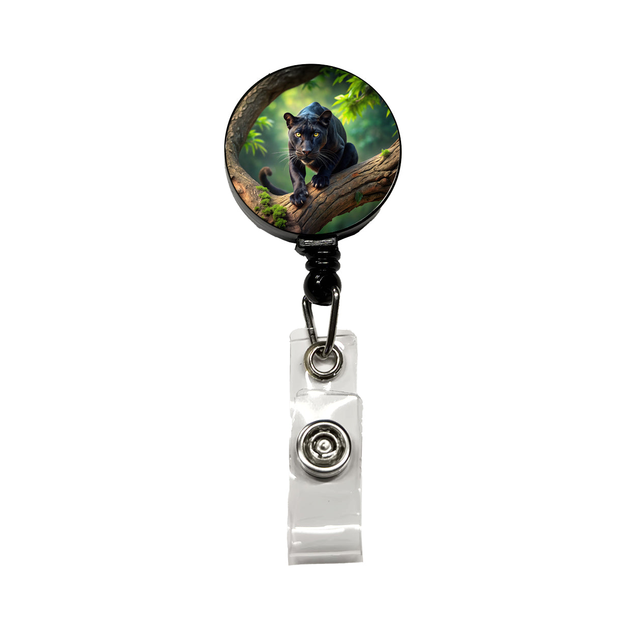 Black Panther on Branch Retractable ID Key Card Name Tag Badge Holder with Clip