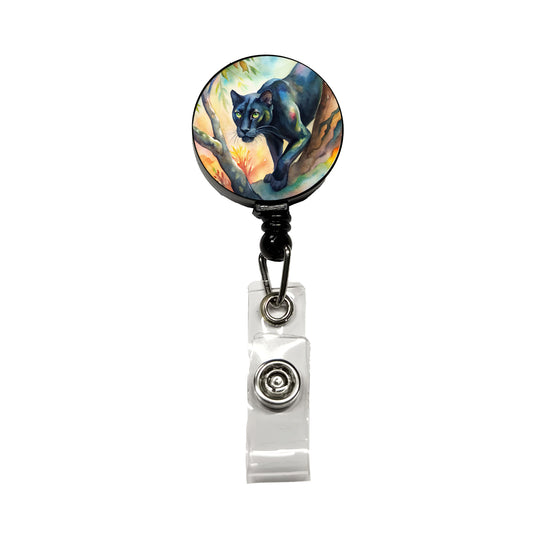 Black Panther Stalking Prey Watercolor Retractable ID Key Card Name Tag Badge Holder with Clip
