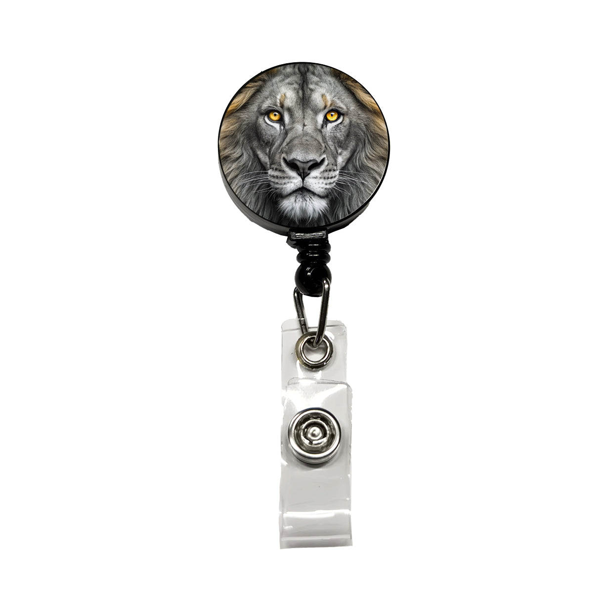 Black White Lion's Face with Gold Eyes Retractable ID Key Card Name Tag Badge Holder with Clip