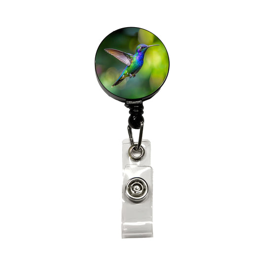 Blue Chinned Sapphire Hummingbird Backyard Bird Retractable ID Key Card Name Tag Badge Holder with Clip