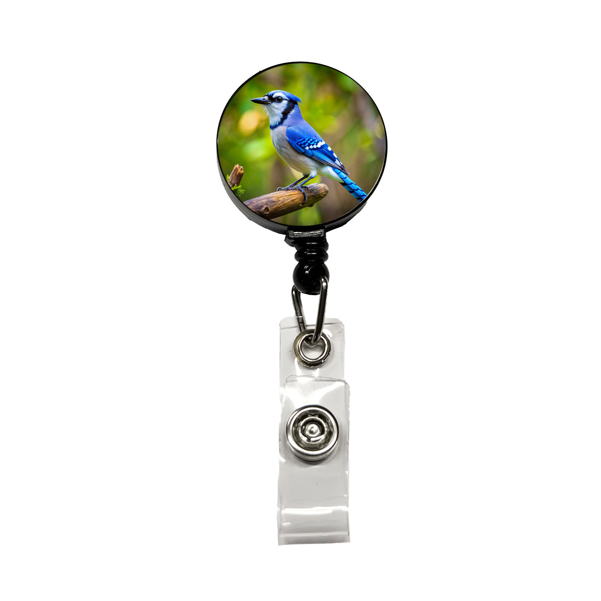 Blue Jay Backyard Bird Retractable ID Key Card Name Tag Badge Holder with Clip