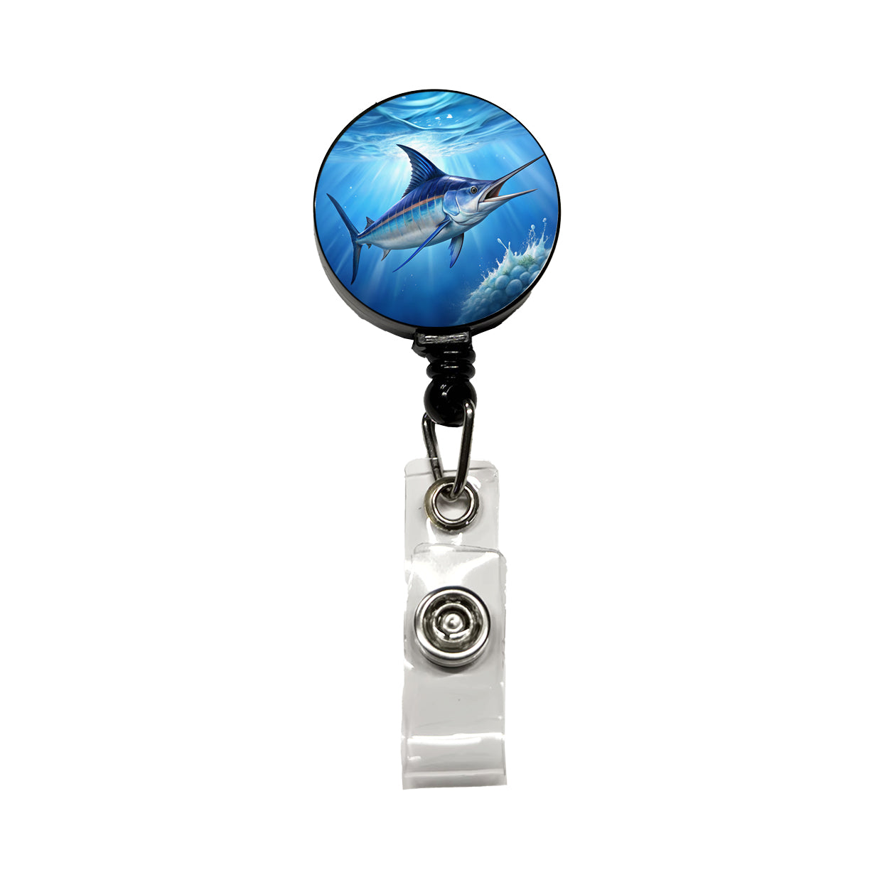 Blue Marlin Fish Retractable ID Key Card Name Tag Badge Holder with Clip