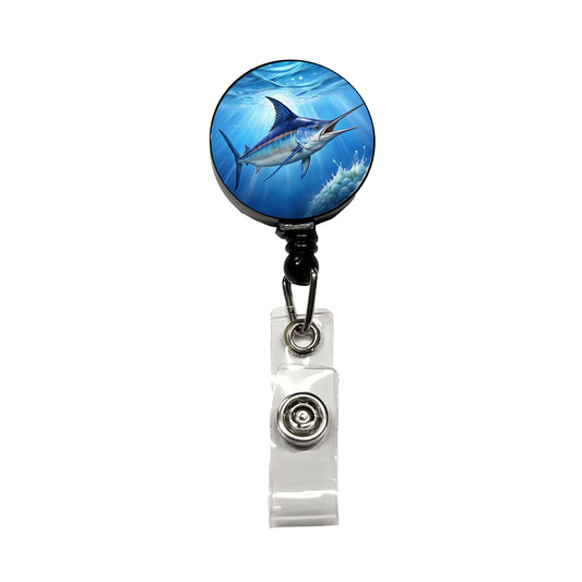 Blue Marlin Fish Retractable ID Key Card Name Tag Badge Holder with Clip