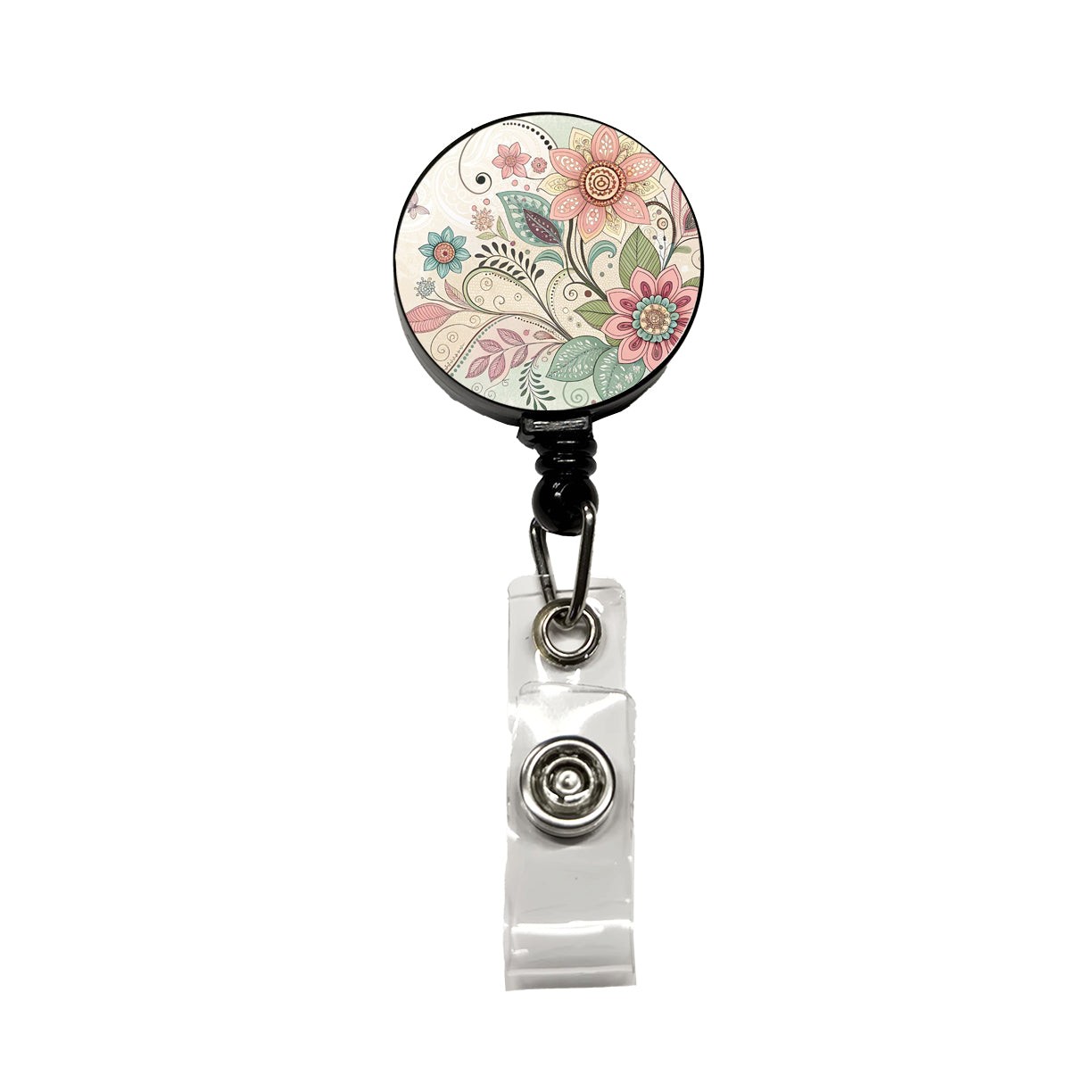 Boho Floral Flowers Leaves Retractable ID Key Card Name Tag Badge Holder with Clip