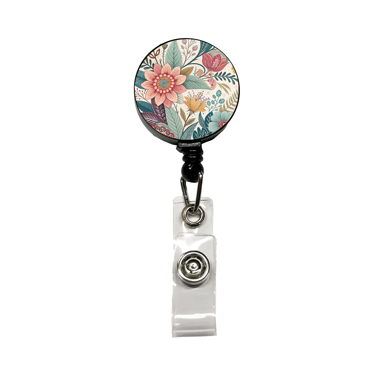 Boho Pastel Floral Pattern Retractable ID Key Card Name Tag Badge Holder with Clip