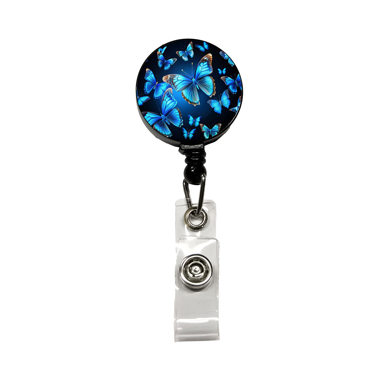 Bright Neon Blue Butterflies Retractable ID Key Card Name Tag Badge Holder with Clip