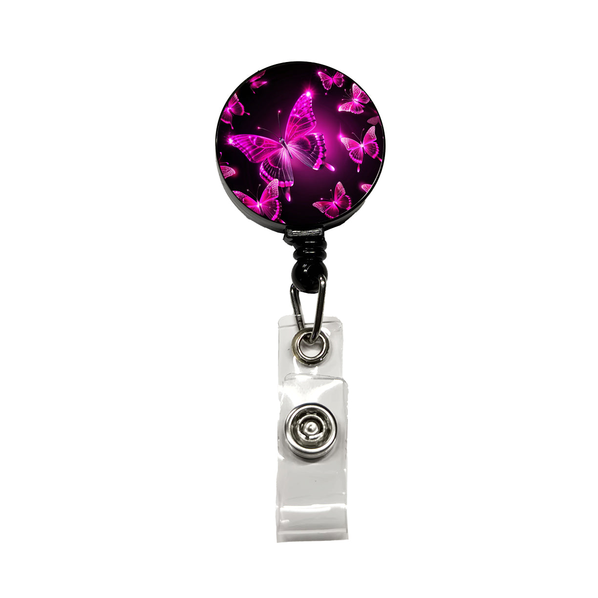 Bright Neon Pink Butterflies Retractable ID Key Card Name Tag Badge Holder with Clip