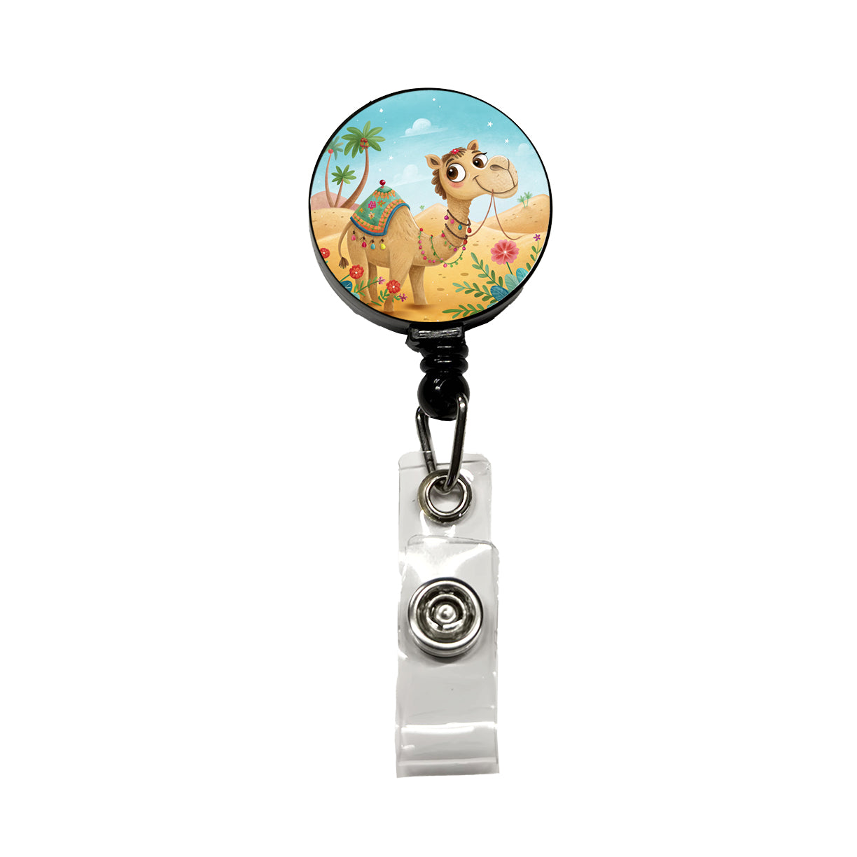 Camel Children's Illustration Style Retractable ID Key Card Name Tag Badge Holder with Clip