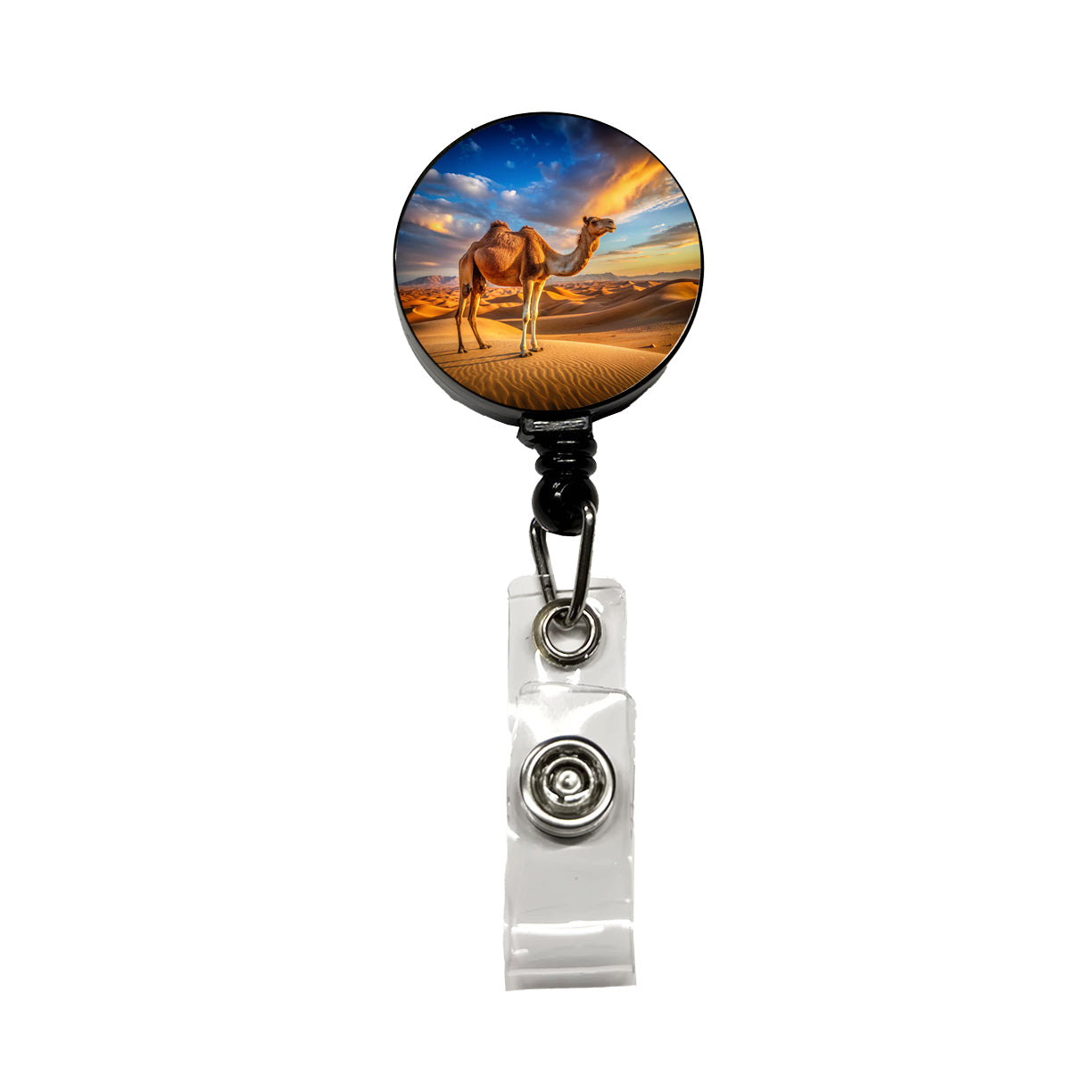 Camel Standing In Desert Retractable ID Key Card Name Tag Badge Holder with Clip