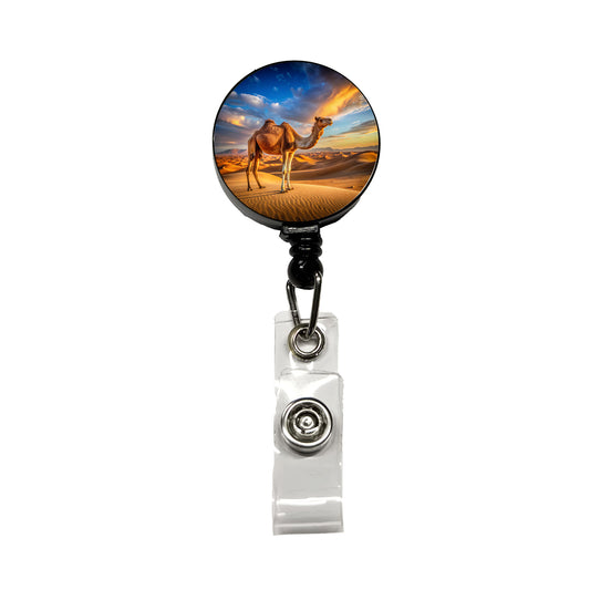 Camel Standing In Desert Retractable ID Key Card Name Tag Badge Holder with Clip
