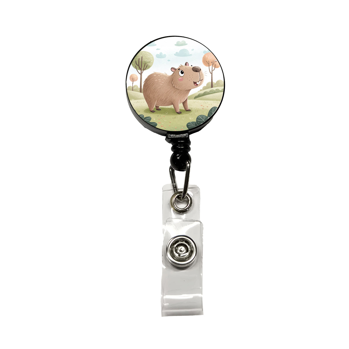 Capybara Children's Illustration Style Retractable ID Key Card Name Tag Badge Holder with Clip