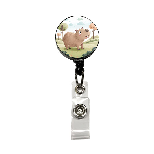 Capybara Children's Illustration Style Retractable ID Key Card Name Tag Badge Holder with Clip